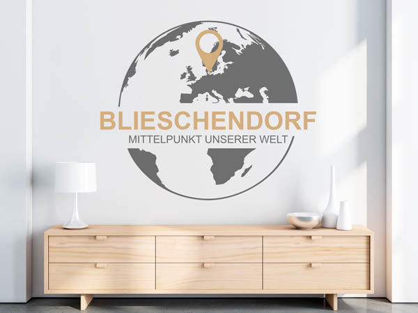 Wandtattoo Blieschendorf - Mittelpunkt unserer Welt mit Pin im Globus