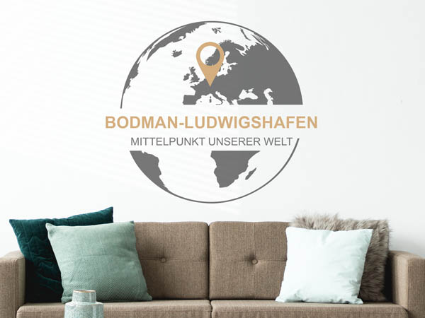 Wandtattoo Bodman-Ludwigshafen - Mittelpunkt unserer Welt mit Pin im Globus
