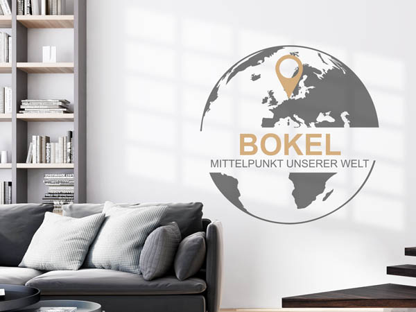 Wandtattoo Bokel - Mittelpunkt unserer Welt mit Pin im Globus