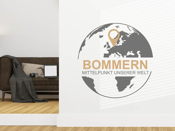 Wandtattoo Bommern - Mittelpunkt unserer Welt mit Pin im Globus