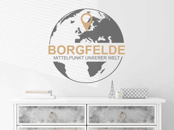 Wandtattoo Borgfelde - Mittelpunkt unserer Welt mit Pin im Globus