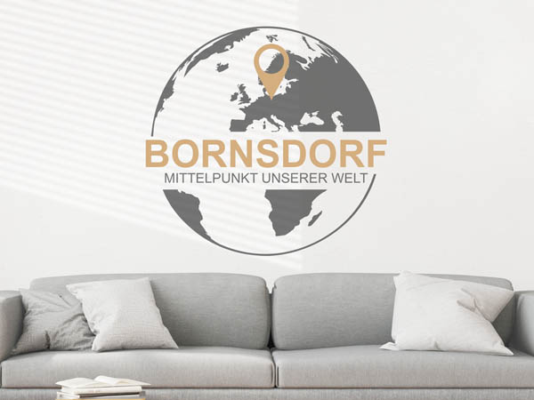Wandtattoo Bornsdorf - Mittelpunkt unserer Welt mit Pin im Globus