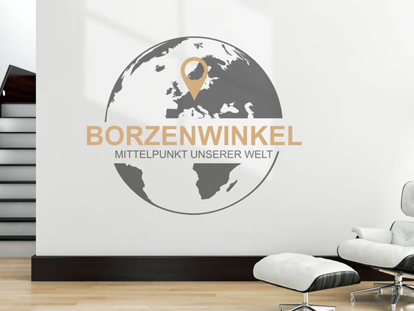 Wandtattoo Borzenwinkel - Mittelpunkt unserer Welt mit Pin im Globus