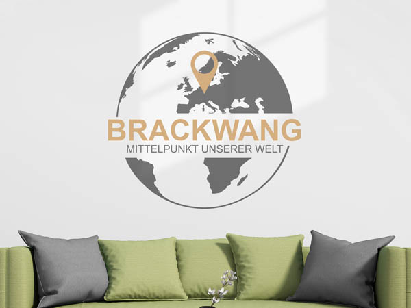 Wandtattoo Brackwang - Mittelpunkt unserer Welt mit Pin im Globus