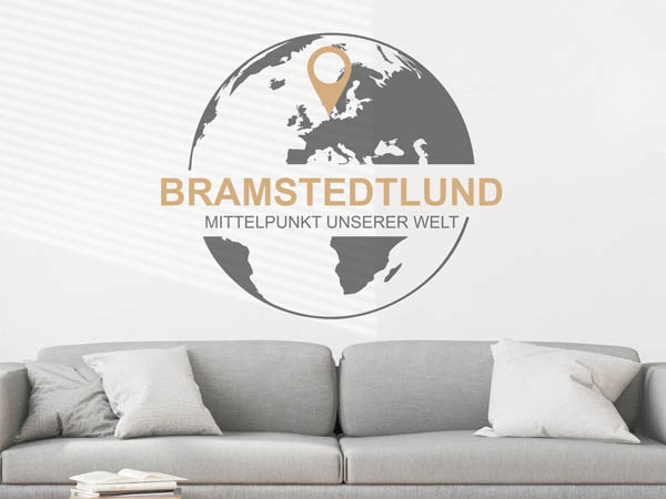 Wandtattoo Bramstedtlund - Mittelpunkt unserer Welt mit Pin im Globus