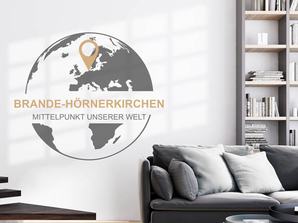 Wandtattoo Brande-Hörnerkirchen - Mittelpunkt unserer Welt mit Pin im Globus