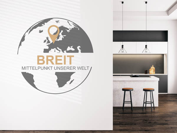 Wandtattoo Breit - Mittelpunkt unserer Welt mit Pin im Globus
