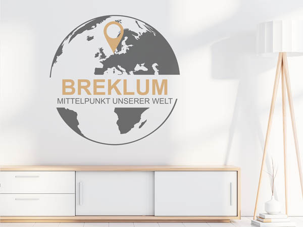Wandtattoo Breklum - Mittelpunkt unserer Welt mit Pin im Globus