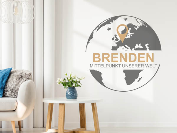 Wandtattoo Brenden - Mittelpunkt unserer Welt mit Pin im Globus