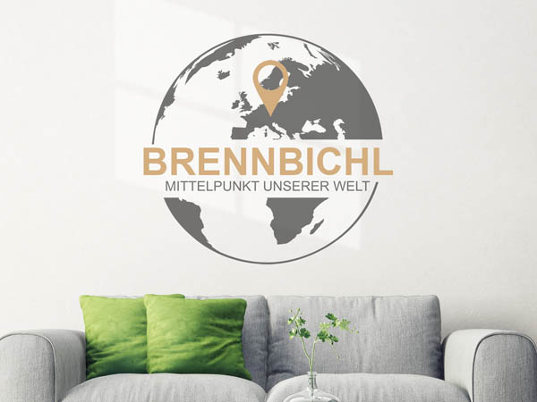 Wandtattoo Brennbichl - Mittelpunkt unserer Welt mit Pin im Globus
