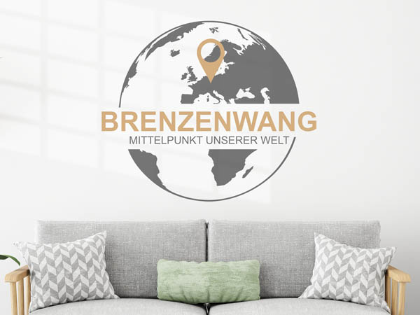 Wandtattoo Brenzenwang - Mittelpunkt unserer Welt mit Pin im Globus