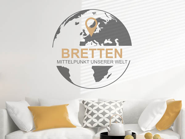 Wandtattoo Bretten - Mittelpunkt unserer Welt mit Pin im Globus