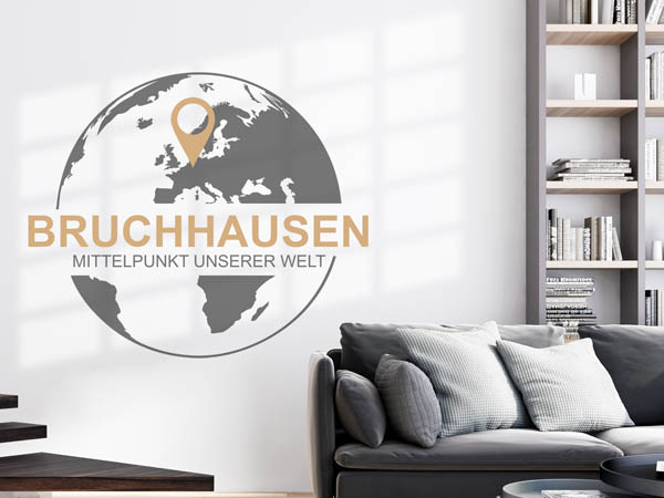 Wandtattoo Bruchhausen - Mittelpunkt unserer Welt mit Pin im Globus