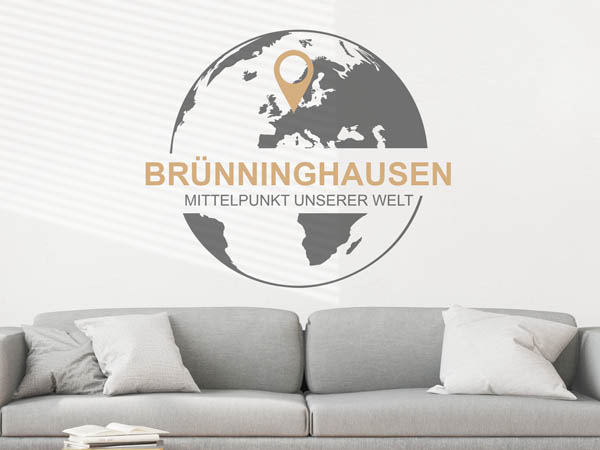 Wandtattoo Brünninghausen - Mittelpunkt unserer Welt mit Pin im Globus
