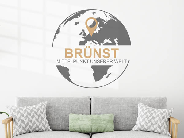 Wandtattoo Brünst - Mittelpunkt unserer Welt mit Pin im Globus