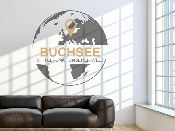 Wandtattoo Buchsee - Mittelpunkt unserer Welt mit Pin im Globus