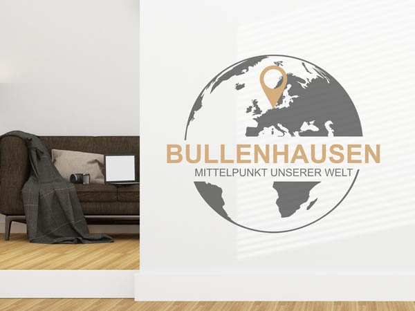 Wandtattoo Bullenhausen - Mittelpunkt unserer Welt mit Pin im Globus