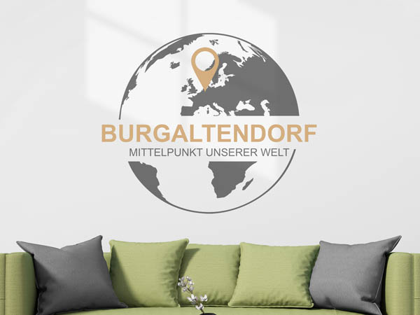 Wandtattoo Burgaltendorf - Mittelpunkt unserer Welt mit Pin im Globus