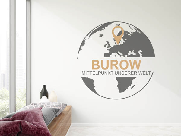 Wandtattoo Burow - Mittelpunkt unserer Welt mit Pin im Globus