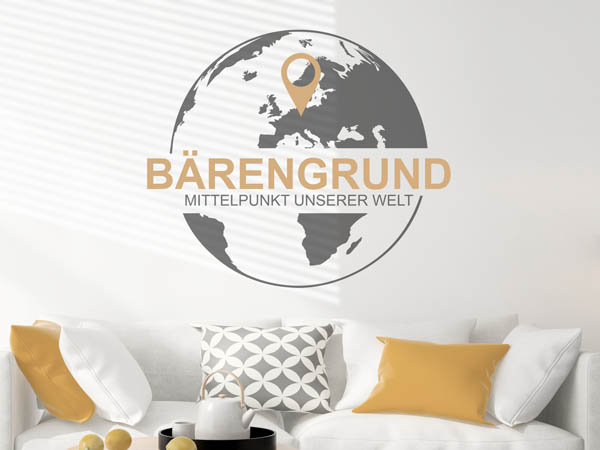 Wandtattoo Bärengrund - Mittelpunkt unserer Welt mit Pin im Globus