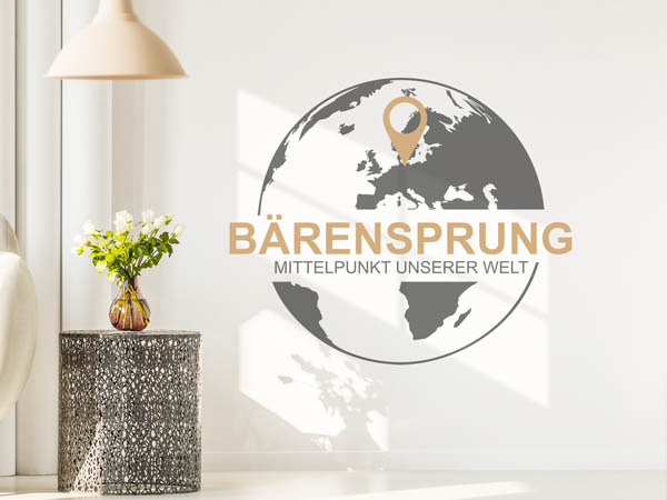 Wandtattoo Bärensprung - Mittelpunkt unserer Welt mit Pin im Globus
