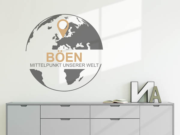 Wandtattoo Böen - Mittelpunkt unserer Welt mit Pin im Globus