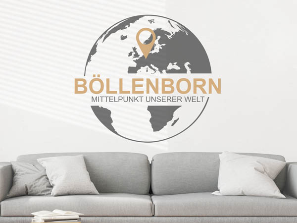 Wandtattoo Böllenborn - Mittelpunkt unserer Welt mit Pin im Globus
