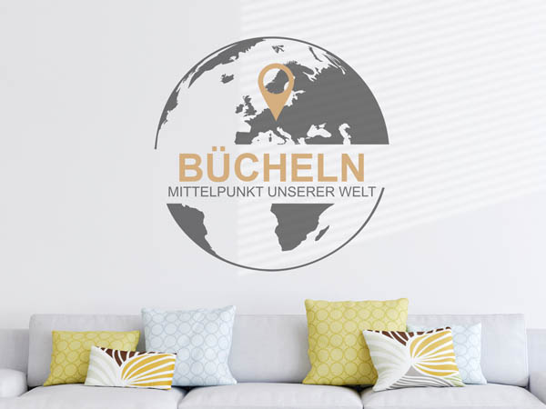 Wandtattoo Bücheln - Mittelpunkt unserer Welt mit Pin im Globus