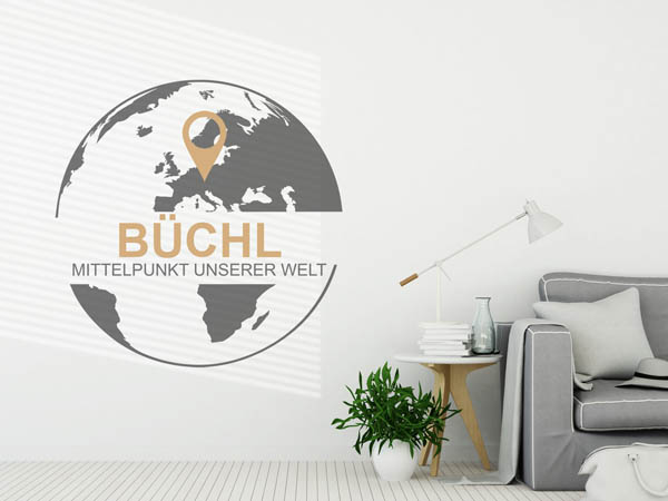 Wandtattoo Büchl - Mittelpunkt unserer Welt mit Pin im Globus