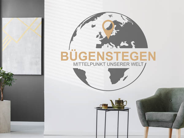 Wandtattoo Bügenstegen - Mittelpunkt unserer Welt mit Pin im Globus