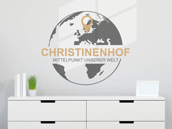 Wandtattoo Christinenhof - Mittelpunkt unserer Welt mit Pin im Globus