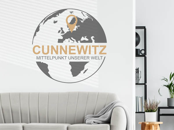 Wandtattoo Cunnewitz - Mittelpunkt unserer Welt mit Pin im Globus