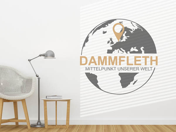 Wandtattoo Dammfleth - Mittelpunkt unserer Welt mit Pin im Globus