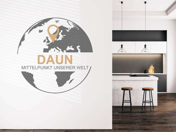 Wandtattoo Daun - Mittelpunkt unserer Welt mit Pin im Globus