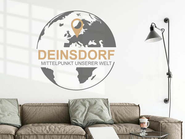 Wandtattoo Deinsdorf - Mittelpunkt unserer Welt mit Pin im Globus