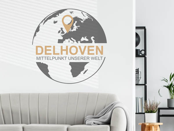 Wandtattoo Delhoven - Mittelpunkt unserer Welt mit Pin im Globus