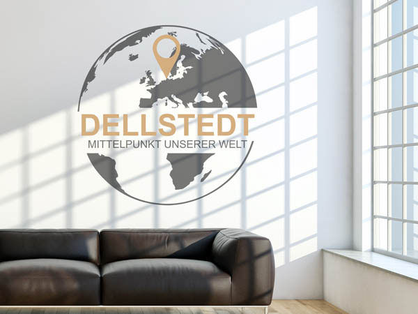 Wandtattoo Dellstedt - Mittelpunkt unserer Welt mit Pin im Globus