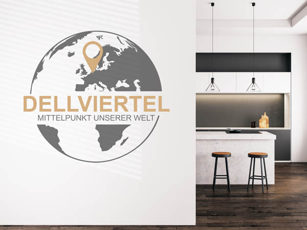 Wandtattoo Dellviertel - Mittelpunkt unserer Welt mit Pin im Globus