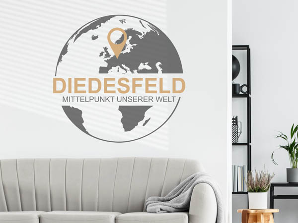 Wandtattoo Diedesfeld - Mittelpunkt unserer Welt mit Pin im Globus