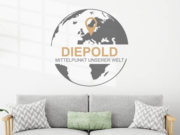 Wandtattoo Diepold - Mittelpunkt unserer Welt mit Pin im Globus