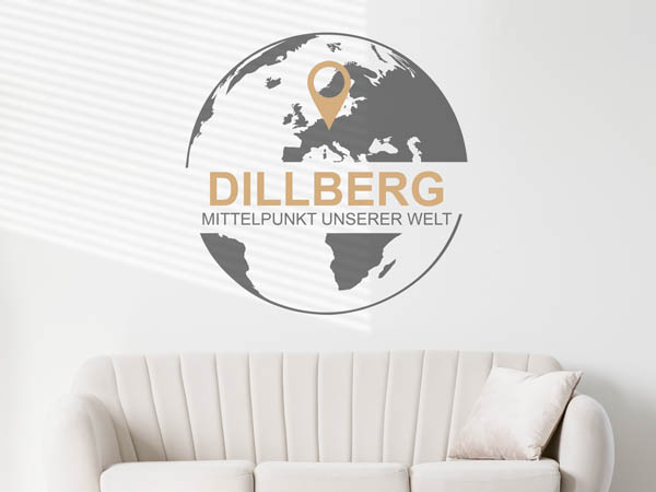 Wandtattoo Dillberg - Mittelpunkt unserer Welt mit Pin im Globus