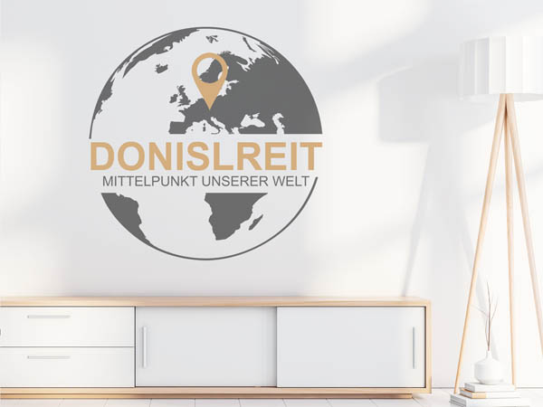 Wandtattoo Donislreit - Mittelpunkt unserer Welt mit Pin im Globus