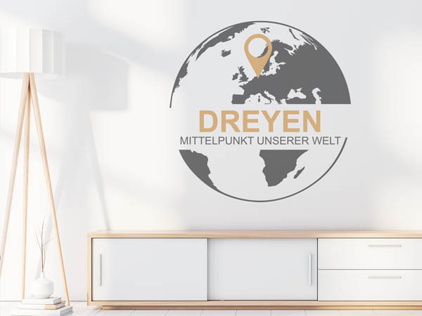 Wandtattoo Dreyen - Mittelpunkt unserer Welt mit Pin im Globus