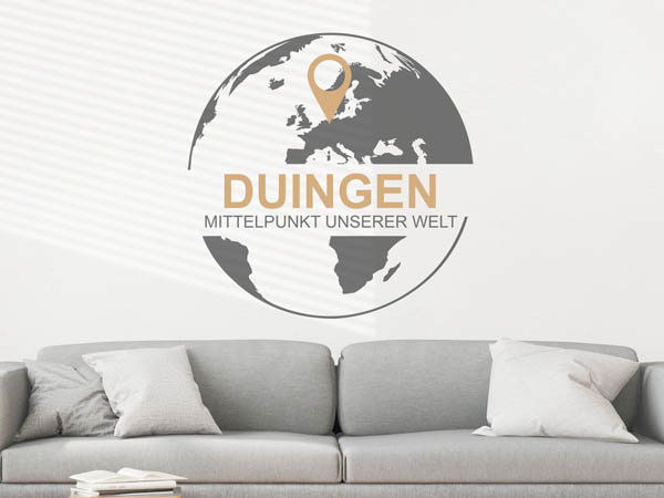Wandtattoo Duingen - Mittelpunkt unserer Welt mit Pin im Globus