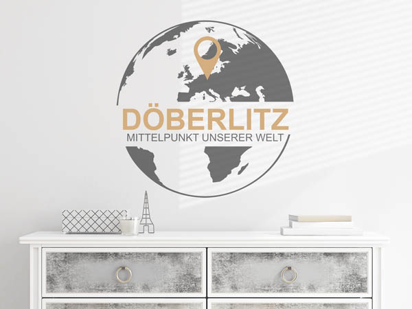 Wandtattoo Döberlitz - Mittelpunkt unserer Welt mit Pin im Globus