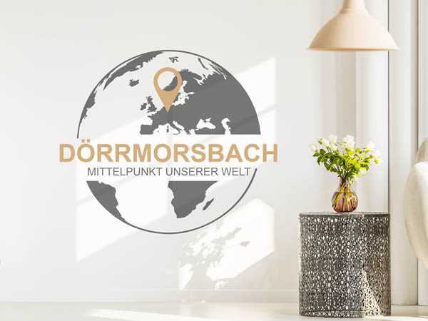 Wandtattoo Dörrmorsbach - Mittelpunkt unserer Welt mit Pin im Globus