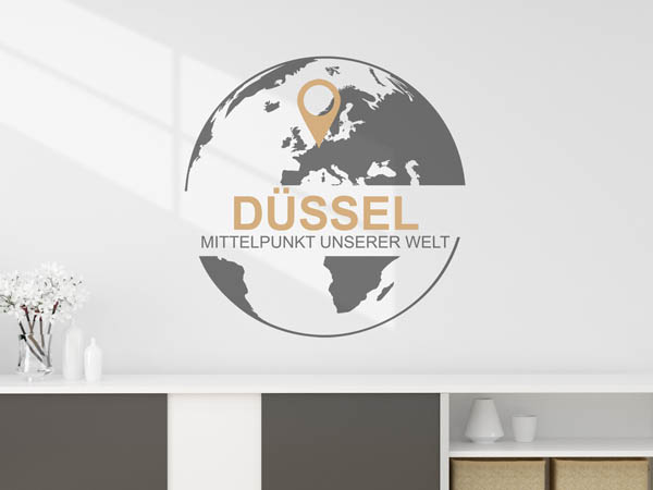 Wandtattoo Düssel - Mittelpunkt unserer Welt mit Pin im Globus