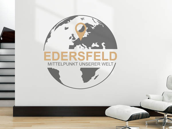 Wandtattoo Edersfeld - Mittelpunkt unserer Welt mit Pin im Globus