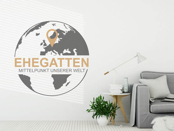 Wandtattoo Ehegatten - Mittelpunkt unserer Welt mit Pin im Globus