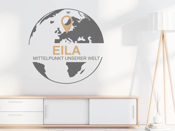 Wandtattoo Eila - Mittelpunkt unserer Welt mit Pin im Globus